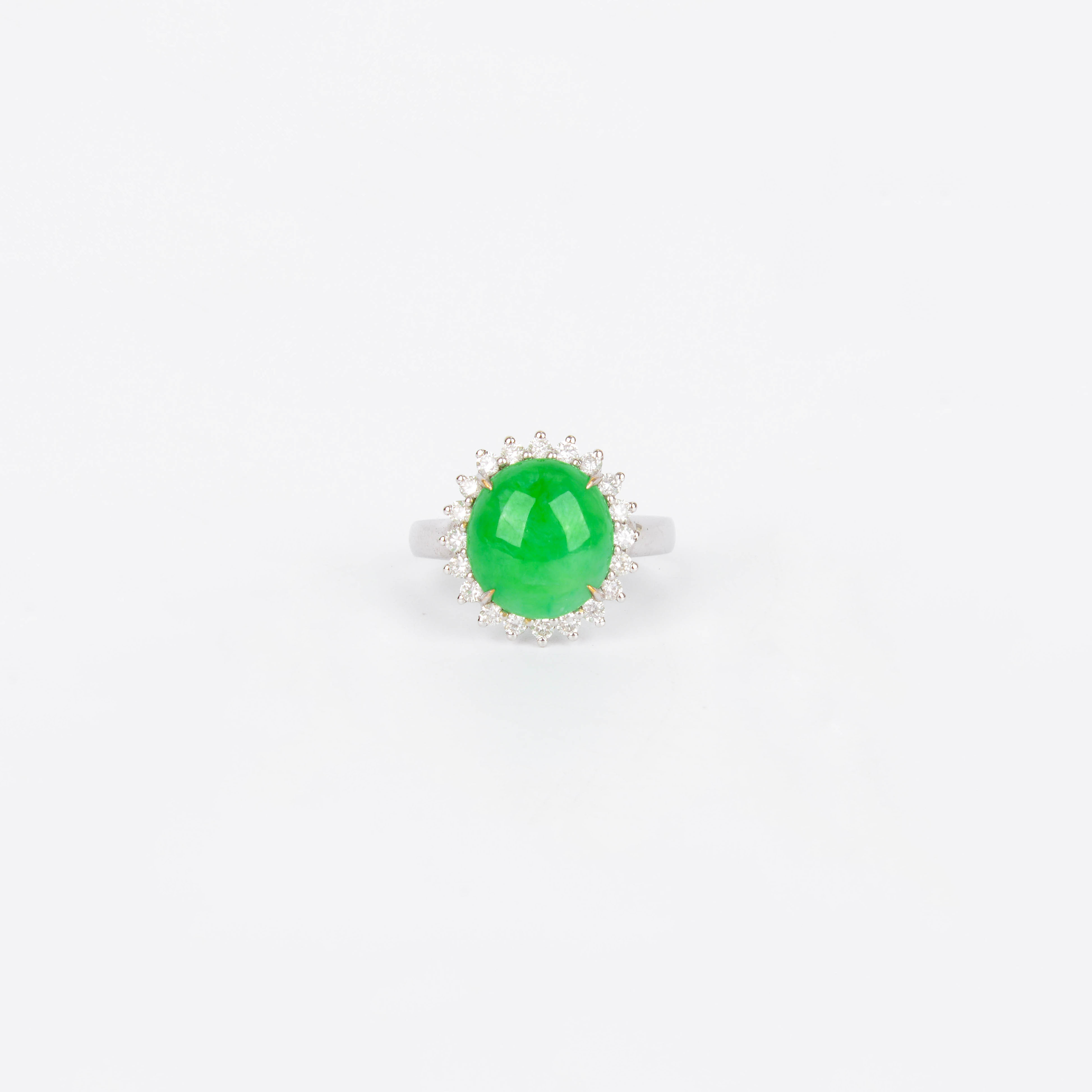 金750钻石翡翠戒指天然新疆和田玉碧玉菠菜绿s925银镶嵌戒指女士款玉石