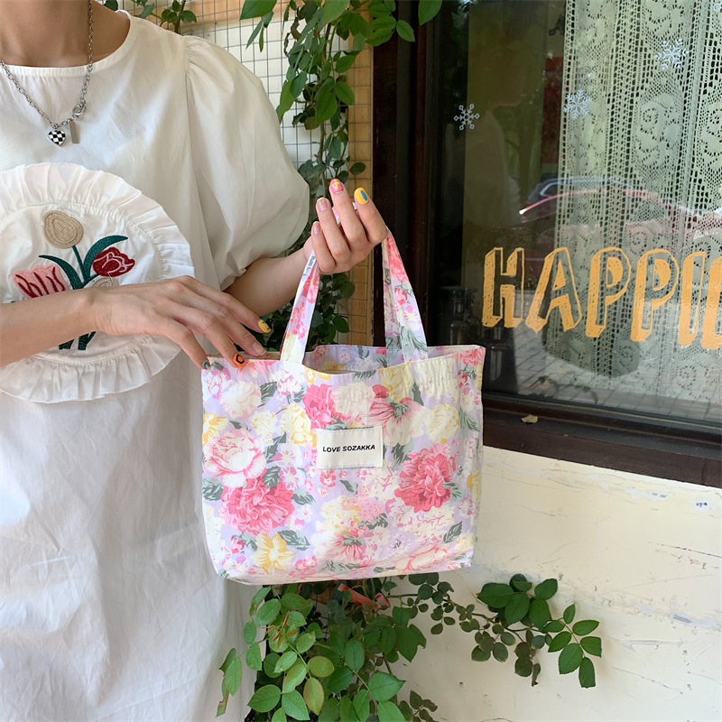 3692 Fresh and delicate floral hand-held bento bag, cute hand-held cotton bag, lunch box, lunch bag, Mommy Bag for girls details Picture