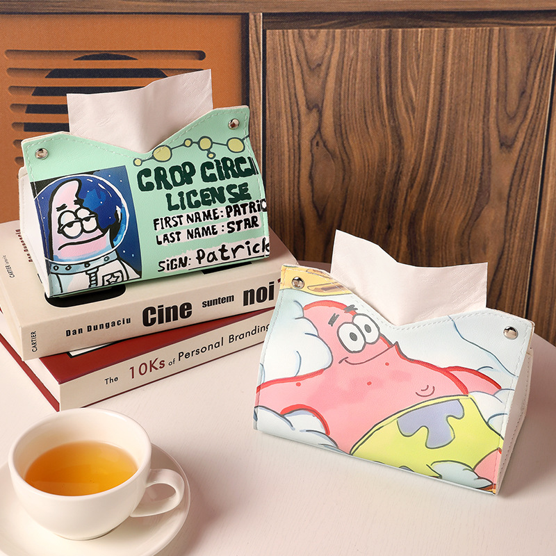 Cute style tissue box, home living room coffee table desktop dust-proof tissue box, leather car tissue storage box, cartoon full figure