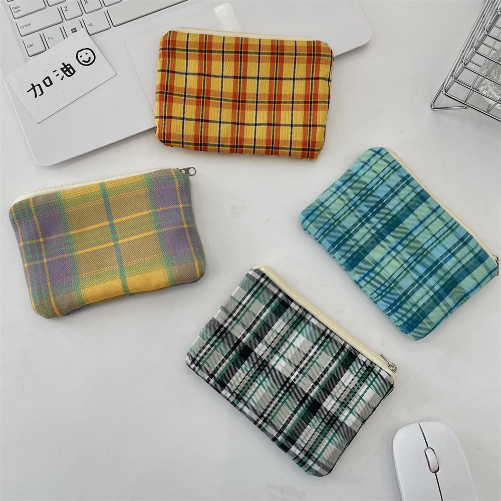 54184 checkered style coin purse, retro money bag, portable lipstick, air cushion storage bag, key and miscellaneous storage details Picture