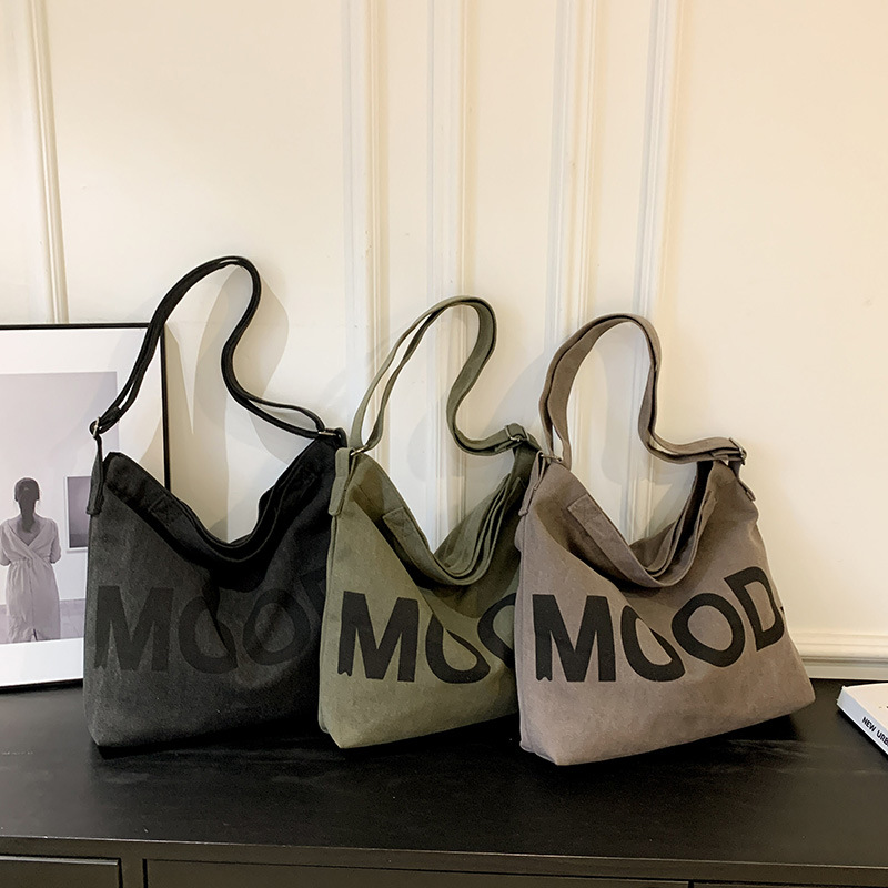 Canvas bag, large-capacity crossbody, ins Korean version student tote bag, single-shoulder girls' tutorial bag, hand-held shopping bag details Picture