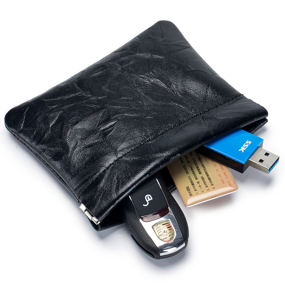 pu retro spring piece self-tightening storage bag, simple mini headphone case, small-mouthed red envelope, portable coin purse Item Picture