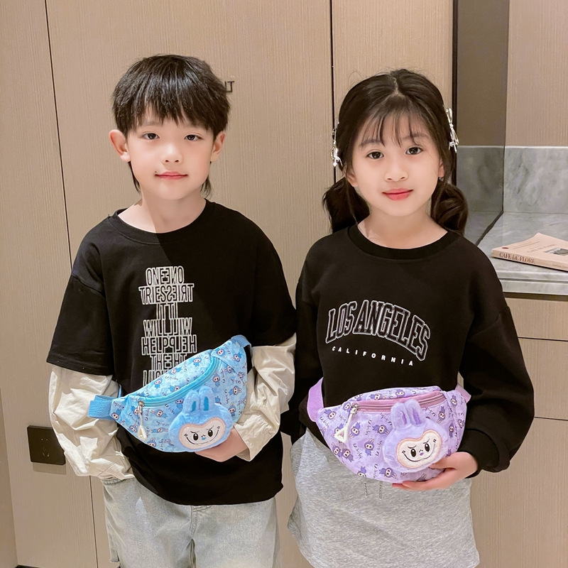 A new Korean-style children's chest bag with cute cartoon prints for boys and girls, a single-shoulder crossbody bag, and a lightweight sports waist bag for outings Specification drawing