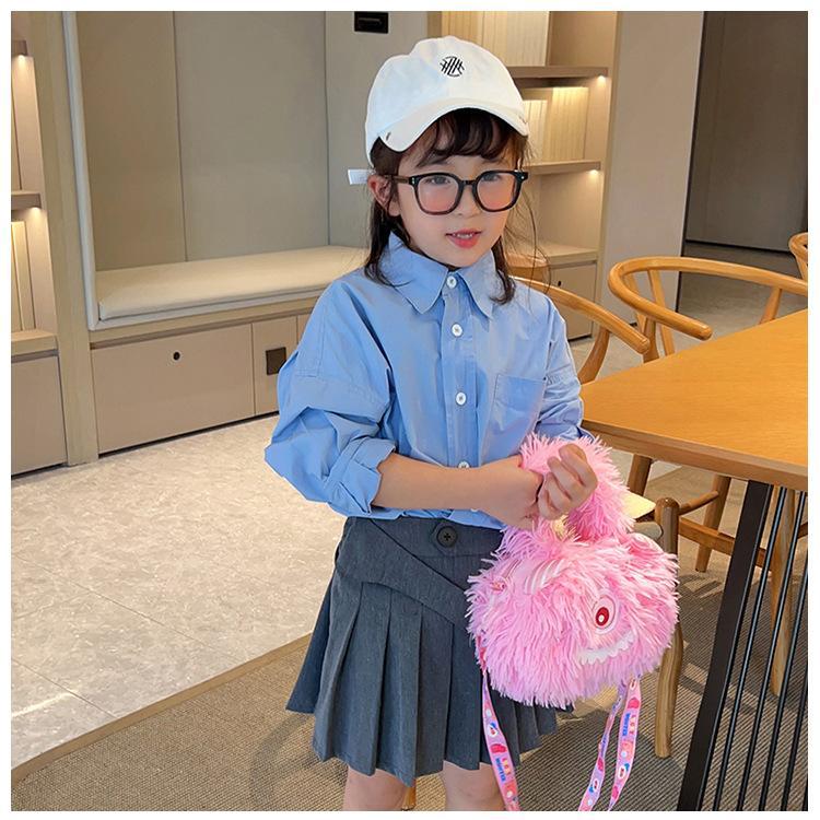 2024 New style of cute Korean plush single-shoulder crossbody bag with a girlish heart and cartoon monsters. Children's crossbody bag undefined