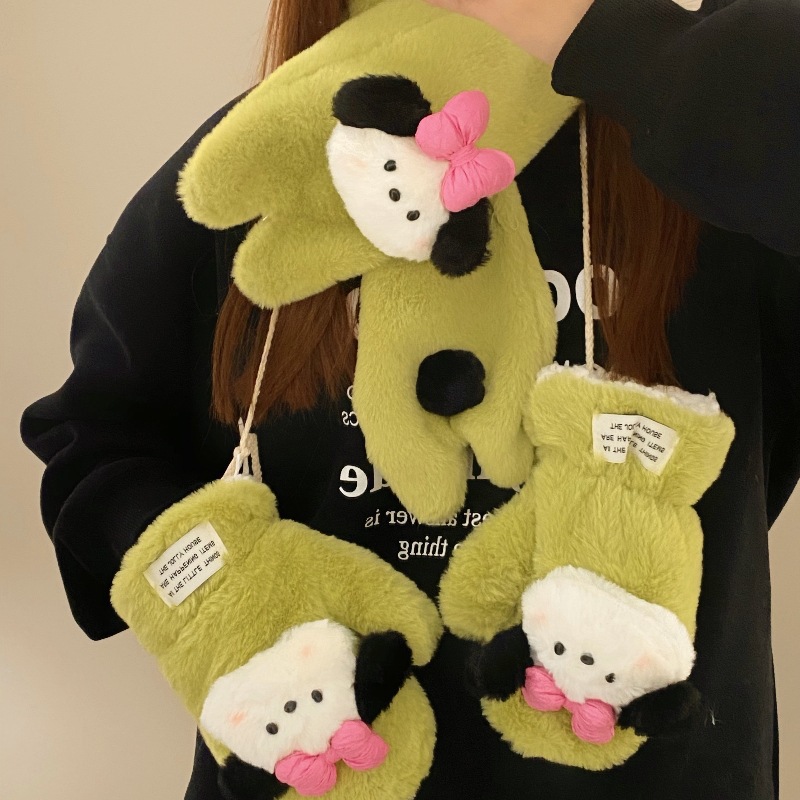 Cute puppy plush gloves, winter warm and cold-proof gloves, student outdoor cycling fleece thickened halter-neck gloves Specification drawing
