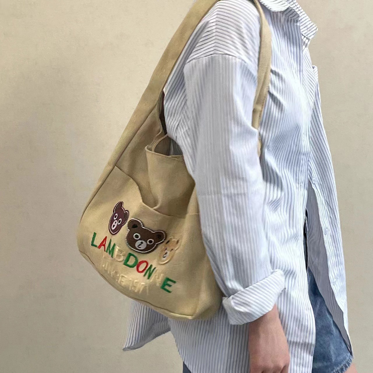 Travel canvas bag for women, single shoulder, 2023 new large-capacity student schoolbag, ins art Academy style cloth bag Specification drawing