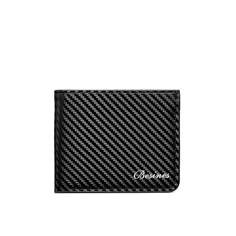 Factory wholesale of new men's wallets in stock, featuring carbon fiber multi-slot zipper coin purifiers, card bags, and short men's wallets Item Picture