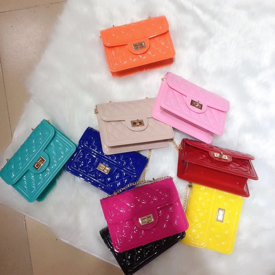 The 2025 new spring and summer popular jelly bag, mini bag, internet-famous chain crossbody solid color small square bag from the foreign trade factory Specification drawing