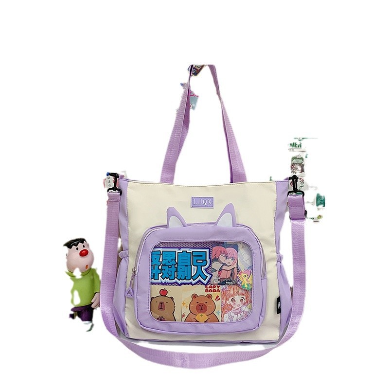 The new cute cartoon printed student bag with a large capacity and transparent student storage single-shoulder bag is selling well for women Item Picture