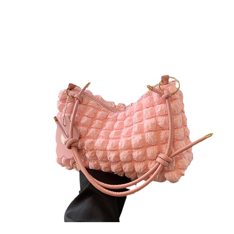 Bubble Flower hand-held cylindrical bag for Girls 2024 New style Japanese and Korean girl texture single-shoulder hand-held bento bag shopping bag Item Picture