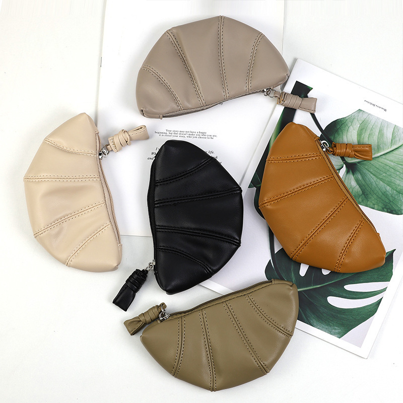 Korean style Instagram croissants with a unique texture, croissants, dumplings, large-capacity coin purses, simple for women, in solid color details Picture
