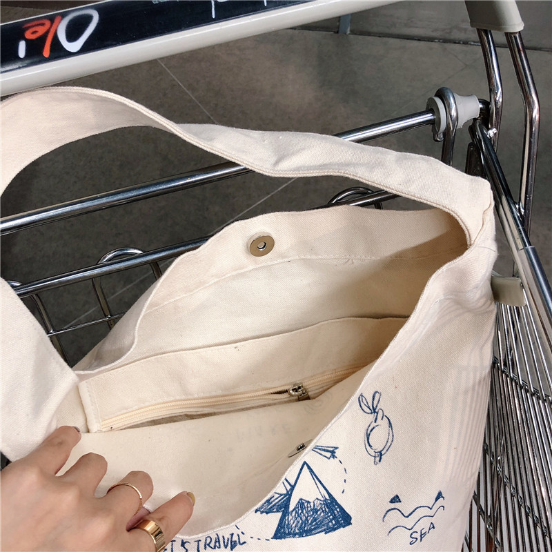 99304 ins single-shoulder hand-carry canvas bag, cute cartoon illustration tote bag for girls, student trend Item Picture