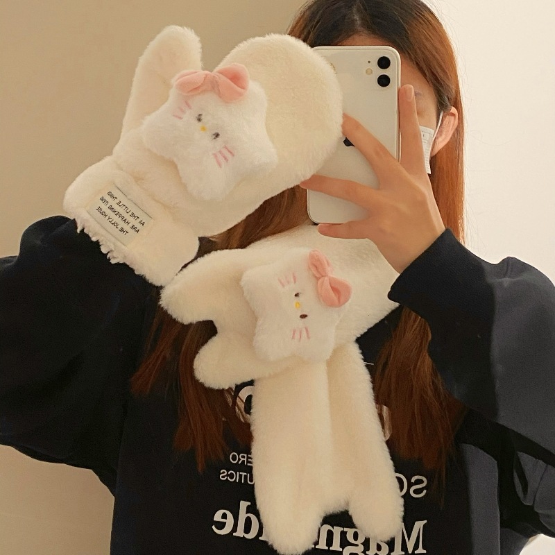 Cute pink cat scarf for women 2024 new style plush scarf for winter warmth, thickened windproof student neck for women full figure