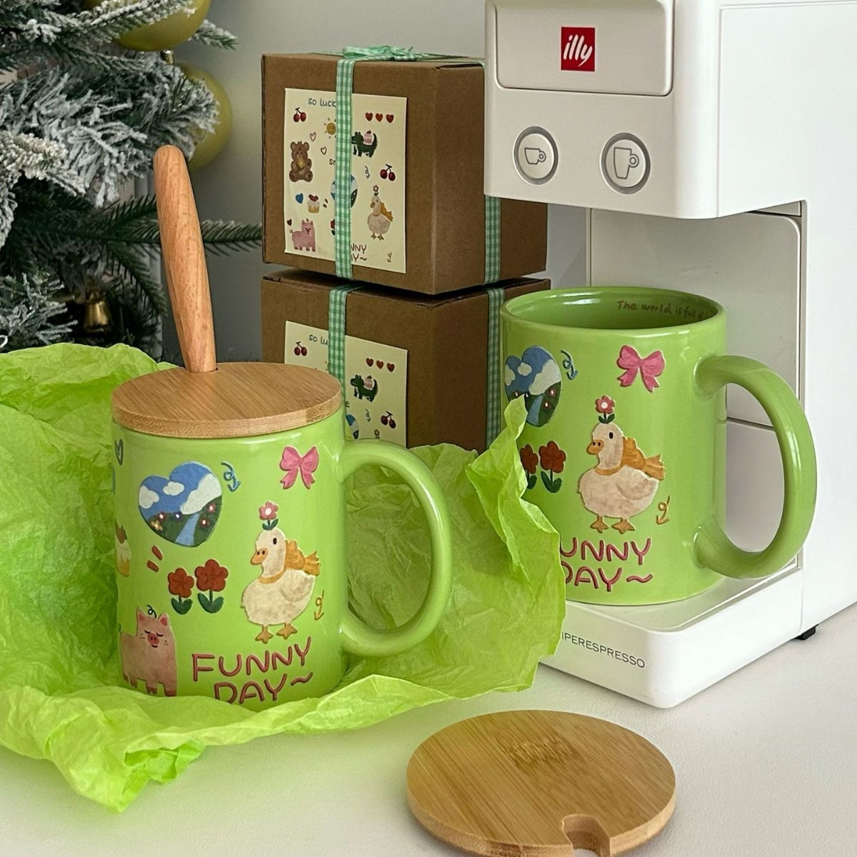 Gift box set! Cute and fun cartoon graffiti ceramic cups, breakfast cups, coffee cups, large-capacity mugs, gift boxes Application Scenario