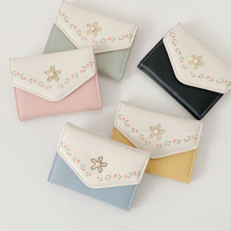 New Korean version small wallet for girls, short print, fresh and clean, 30% off for cross-border trade, large-capacity student coin purse for girls details Picture