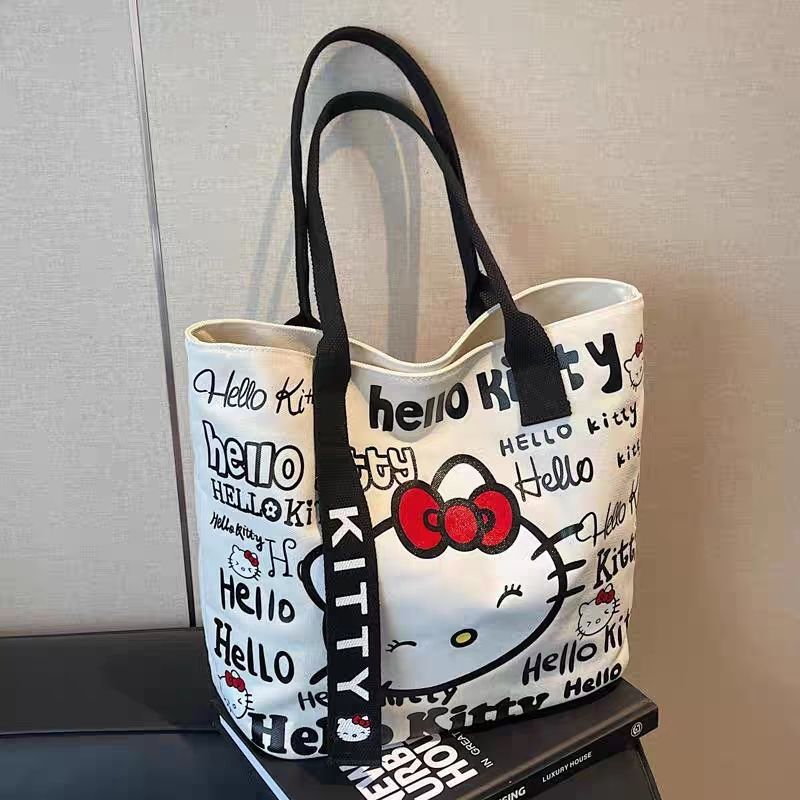 KT Cat canvas bag, ladies' large capacity tote bag, HelloKitty cute bag, student shoulder bag, handbag details Picture