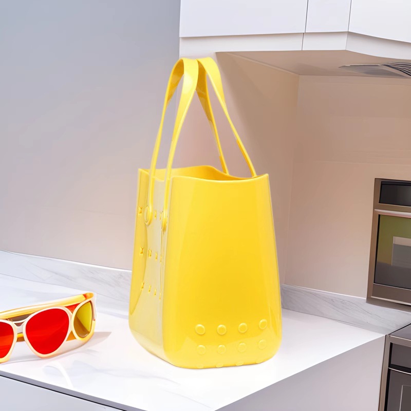 2025 New PVC jelly bag, women's large-capacity handbag, high-end hollowed-out diy vegetable basket, toiletry bag, beach bag Specification drawing