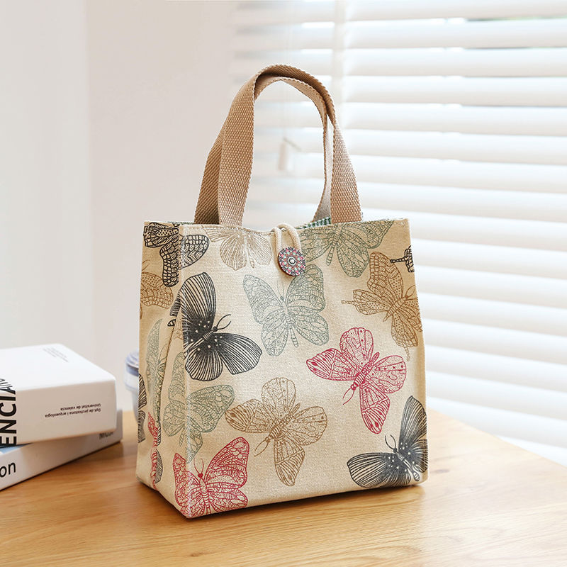 ins bento bag canvas tote bag, fashionable and stylish for going out, Japanese-style office worker lunch box bag for mom details Picture