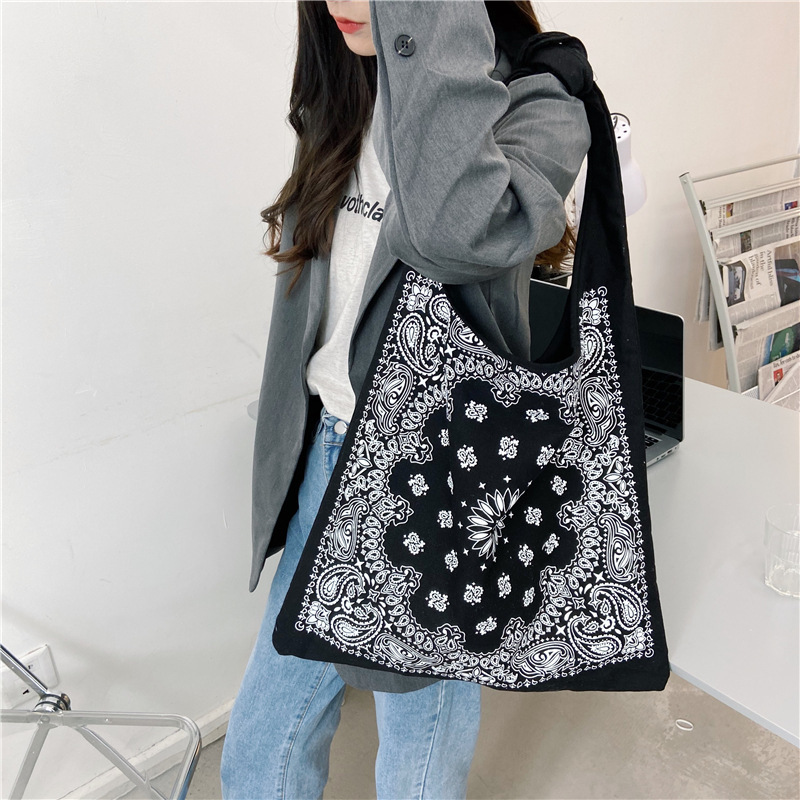 Wholesale of 0982 Japanese and Korean retro patterned simple lace-up canvas bags and artistic large-capacity women's shopping bags Item Picture