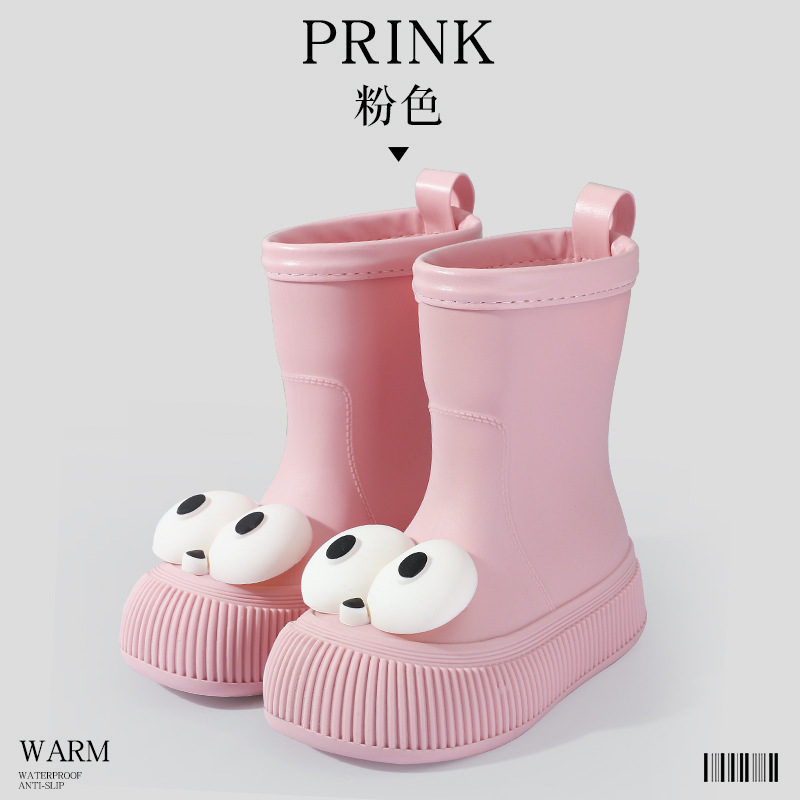 Women's fashion rain boots, outerwear women's water boots, anti-slip, waterproof, fleece parent-child rain boots, mid-calf water boots, children's rain boots 293 details Picture
