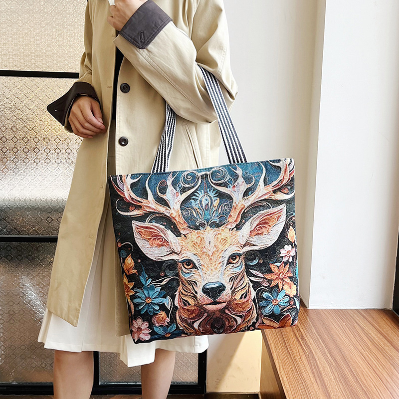 Cross-border autumn new collection of bags: 3D stereoscopic embroidered butterfly canvas bag with ethnic style, large tote bag with women's embroidery craftsmanship Specification drawing