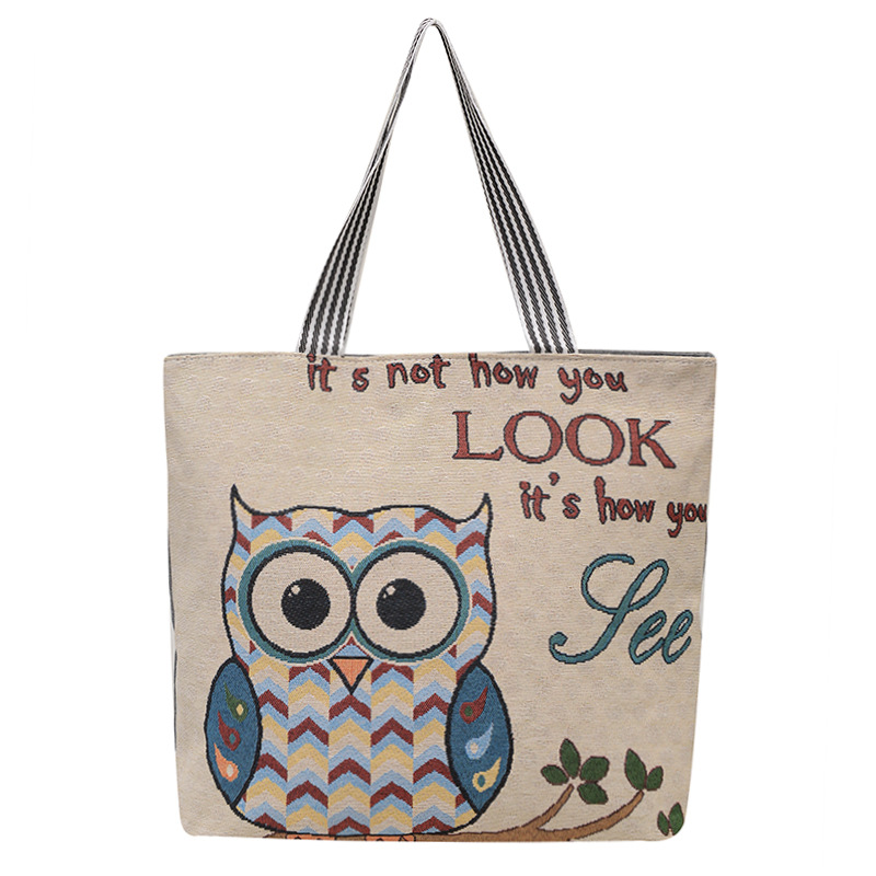 Corporate group purchase of large canvas tote bags, business live streaming of cartoon animals, elephants, KT cats, large-capacity embroidered single-shoulder bags Item Picture