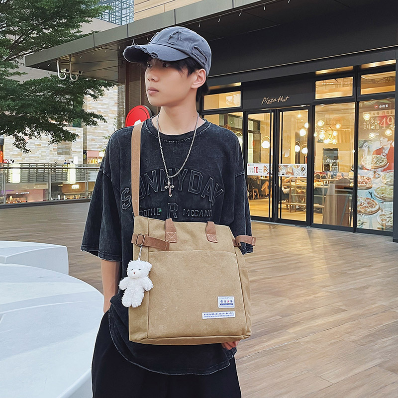 2022 New style canvas crossbody bag for men, simple, large-capacity student schoolbag, versatile Japanese-style single-shoulder handbag Specification drawing