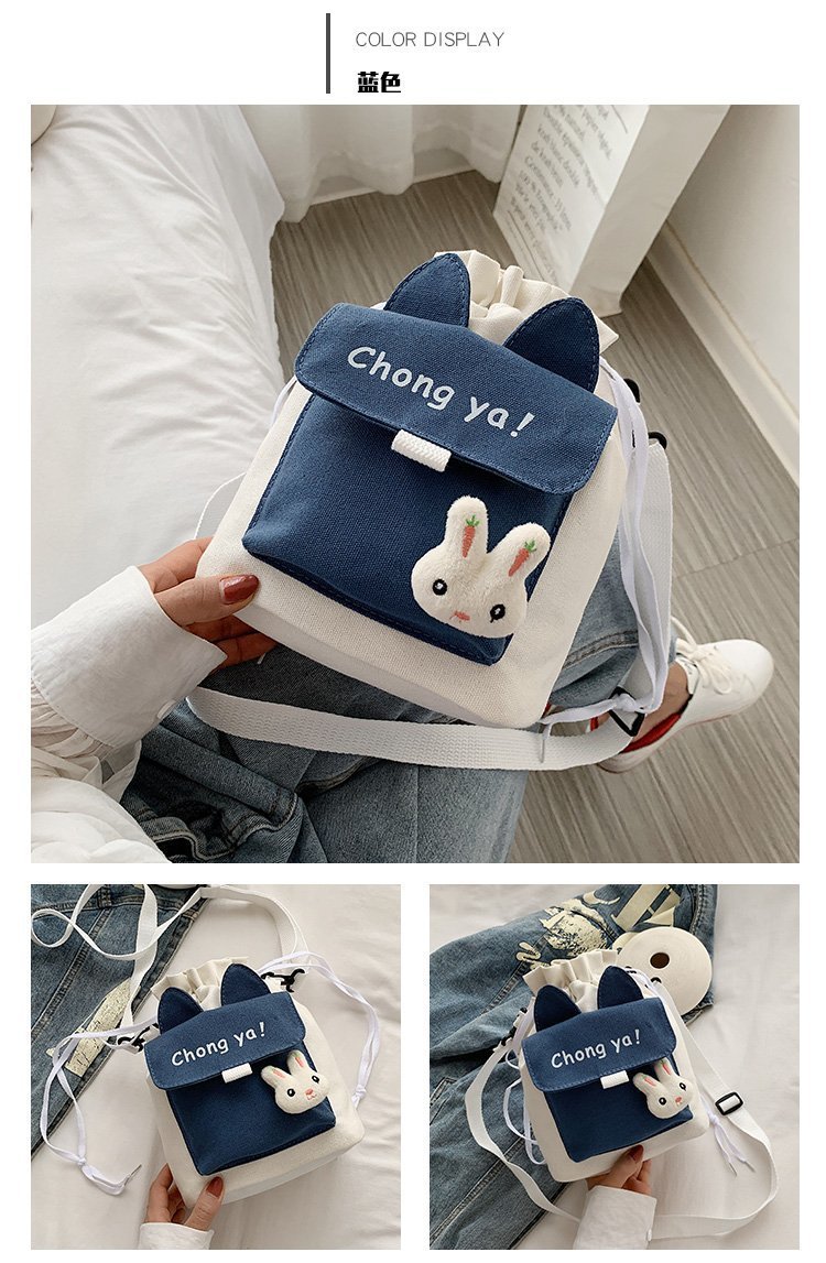 Korean campus fresh and cute cartoon rabbit bucket bag, color-blocking small bag, versatile casual single-shoulder crossbody bag undefined