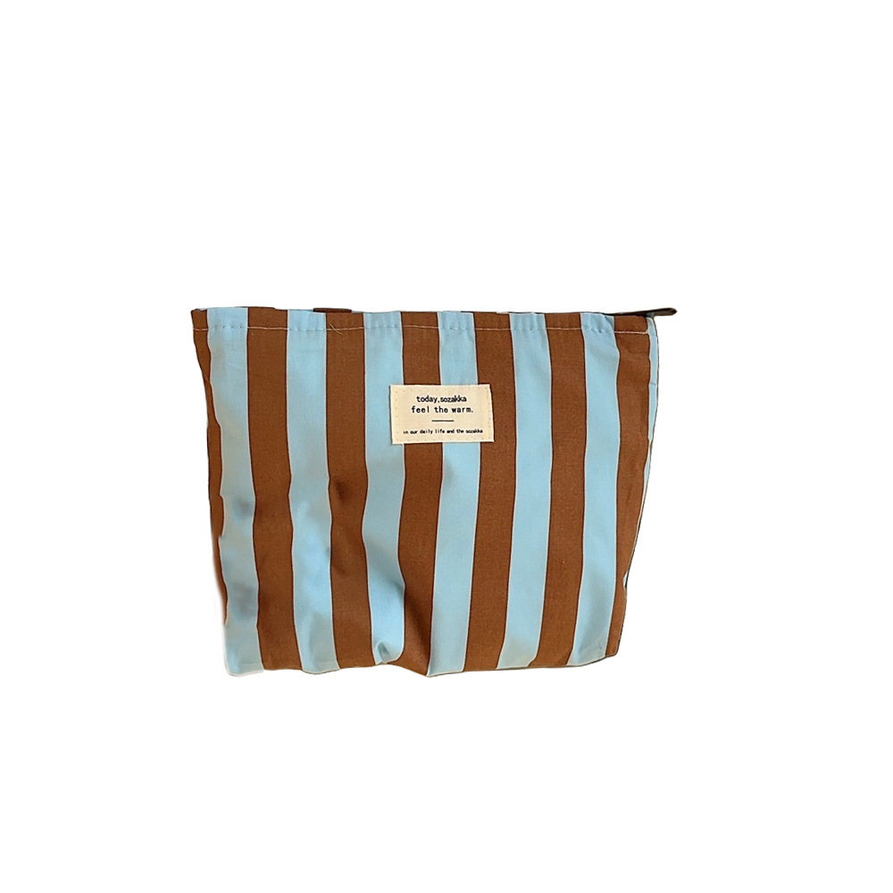 310175 striped cosmetic bag with zipper canvas for travel, large capacity cosmetic storage bag for women Item Picture
