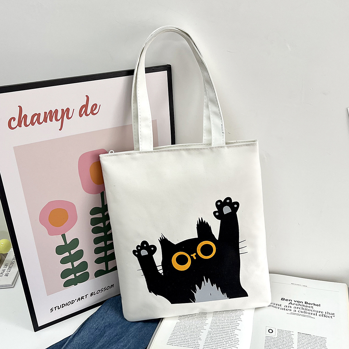 Summer new trendy Korean style canvas handbag, individualistic and fashionable single-shoulder bag, large-capacity printed class crossbody bag Specification drawing