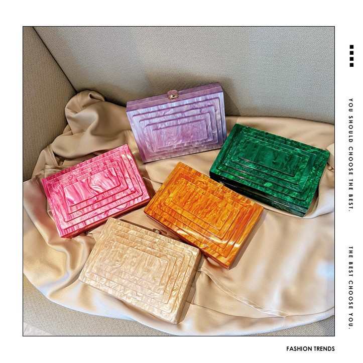 Spring 2025 Cross-border Direct Sales Dinner Bag: Retro European and American patchwork bag, acrylic bag, single-shoulder chain bag for women full figure