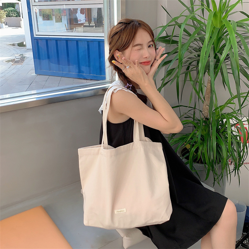 3742 New Tote bag, women's canvas bag, commuter bag, women's student shoulder bag, class bag, large capacity, solid color version Item Picture