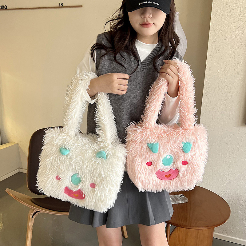 Plush toys, children's cartoon backpack, single-shoulder crossbody bag, girl's handbag, cute strawberry bear, Dingdang cat, versatile full figure
