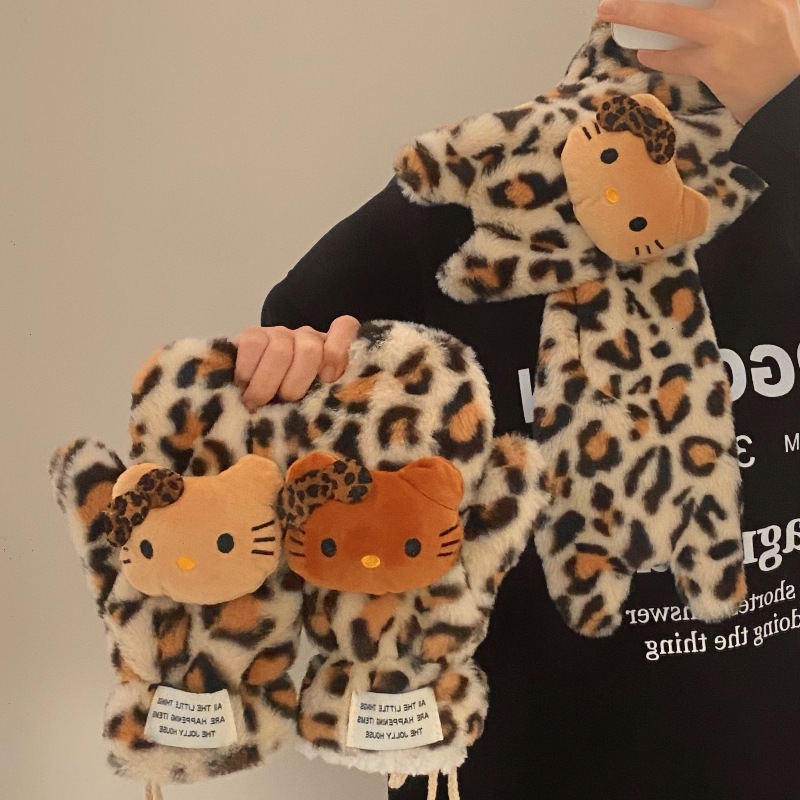 2024 New leopard-print cat neck scarf for women's winter student cycling, windproof, thickened and warm neck scarf for women full figure
