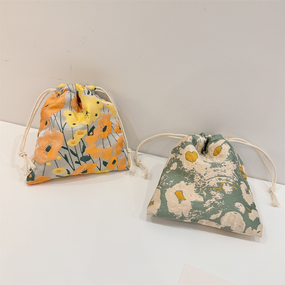 3855 Floral drawstring drawstring opening storage bag, travel sorting and organizing bag, portable makeup bag, mobile phone small cloth bag details Picture