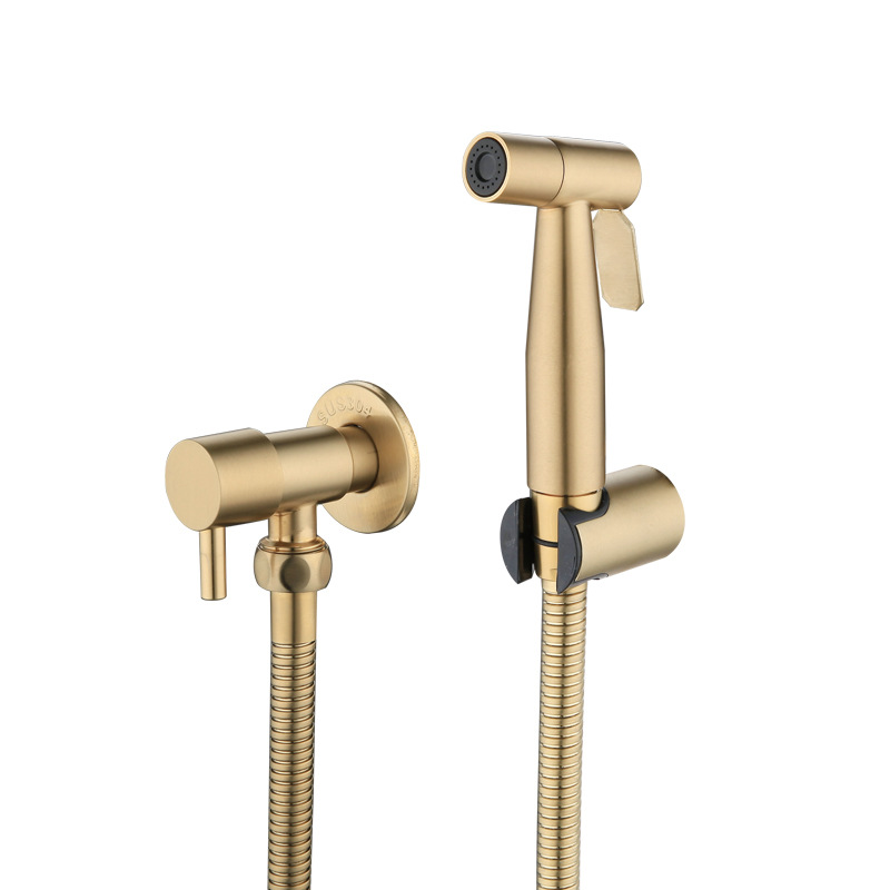 SUS304 spray gun, women's washbasin, toilet set, companion, pressurized nozzle gun, gray brushed, gold Angle valve, household Item Picture