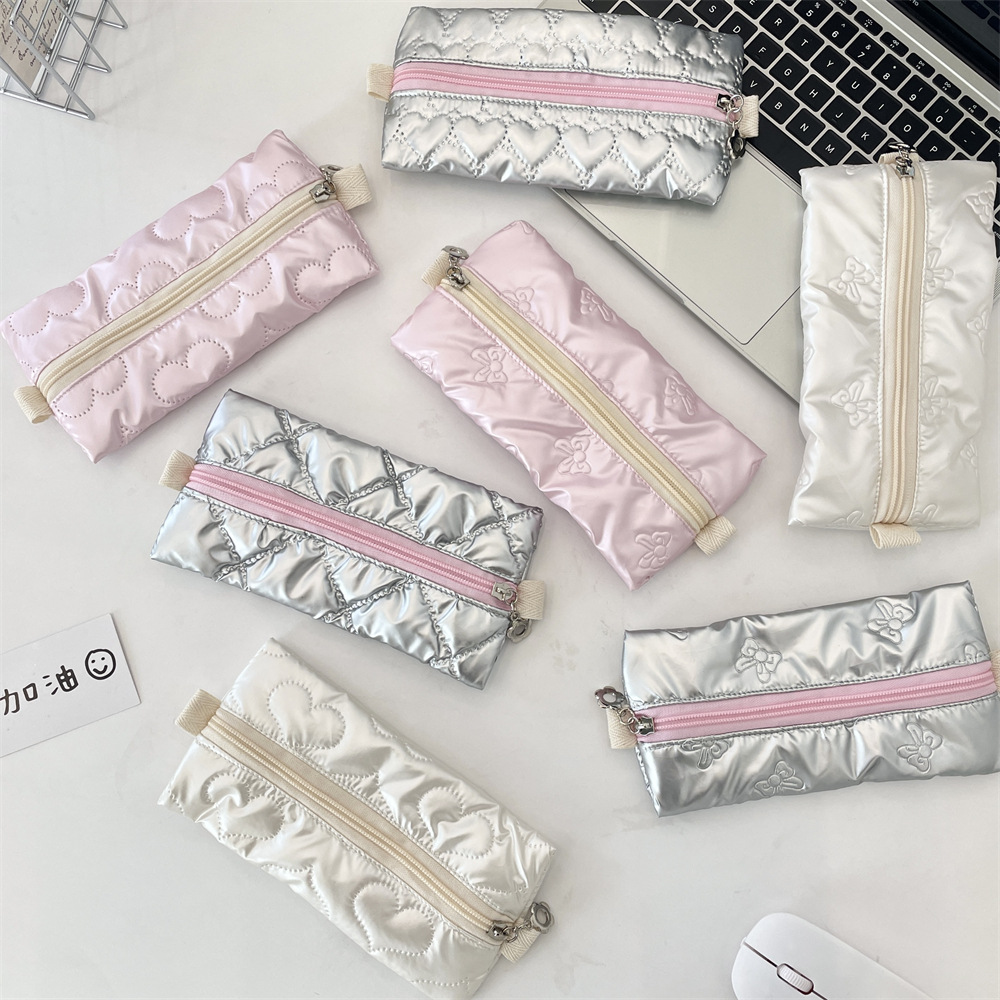 53262 pu new student pen case, a fresh and clean stationery storage bag with a bow and large capacity for pencil case storage full figure