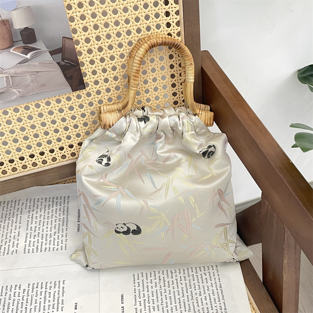 412121 Chinese-style bamboo leaf panda jacquard bag, women's handbag, shopping shoulder bag, bamboo woven Chinese-style handbag Specification drawing