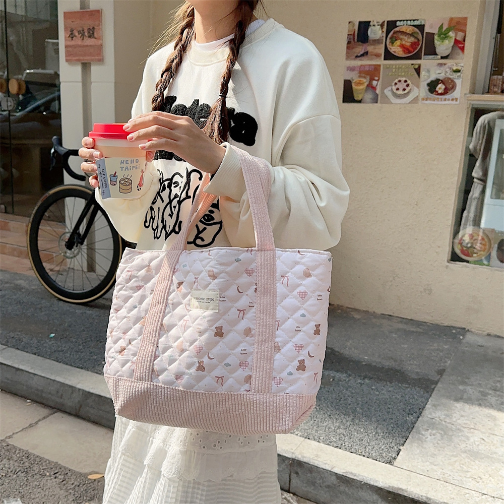 310263 Cute Handbag for Women 2023 Mommy Bag, Bento Bag, Large Capacity quilted cotton-padded hand-held Commuter bag details Picture