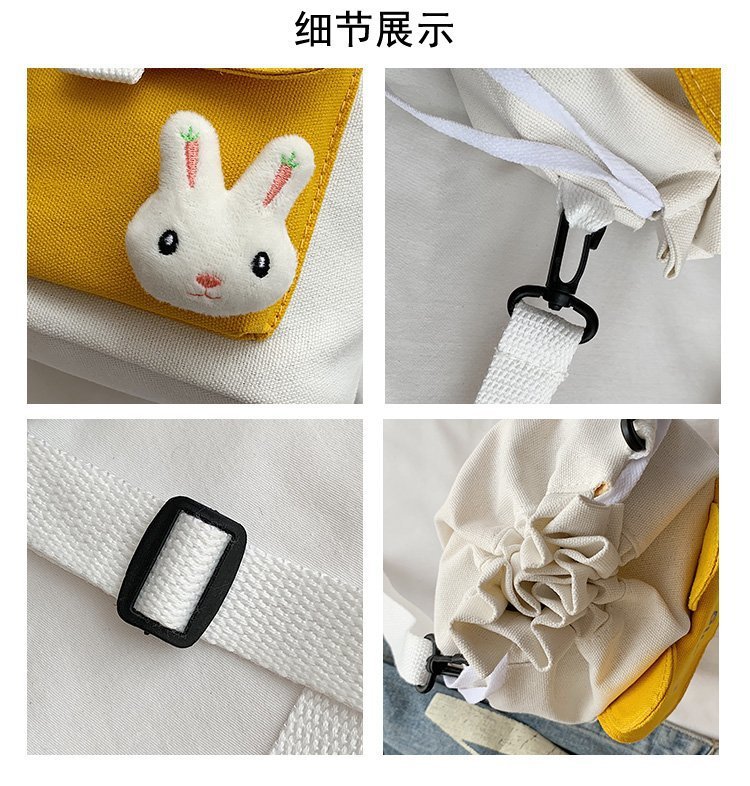 Korean campus fresh and cute cartoon rabbit bucket bag, color-blocking small bag, versatile casual single-shoulder crossbody bag Application Scenario