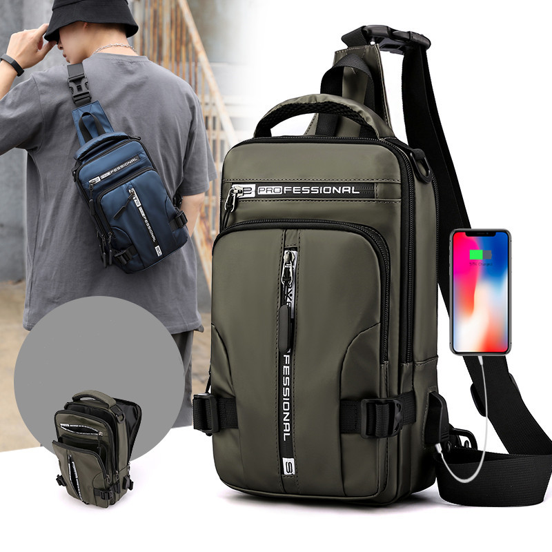 Cross-border exclusive new men's multi-functional chest bag, fashionable and casual single-shoulder crossbody bag, waterproof space fabric small backpack full figure