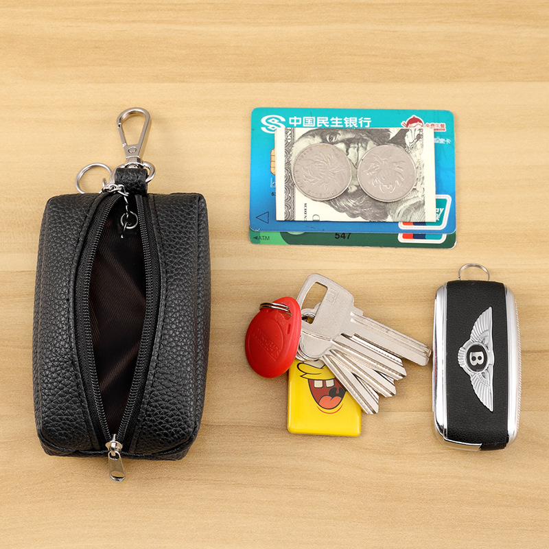 A new multi-functional lychee pattern key case in pu style from Europe and America, a mini pu coin purse with a hanging zipper details Picture