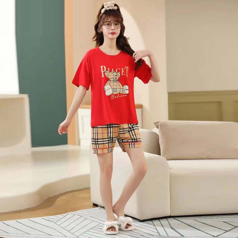 Skin-friendly cotton short-sleeved shirts and shorts, new summer cotton-like fashionable low-priced pajamas, wholesale for export and in stock for home wear Item Picture
