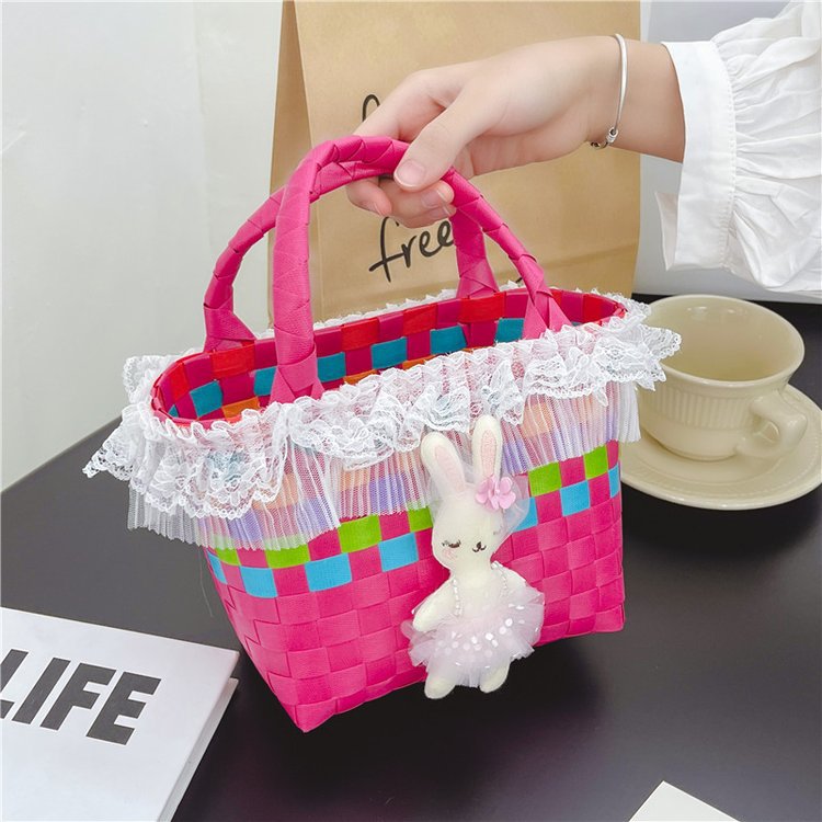New fashionable hand-woven bag 2023 Beach bag, cute children's hand trendy handbag, vegetable basket bag full figure