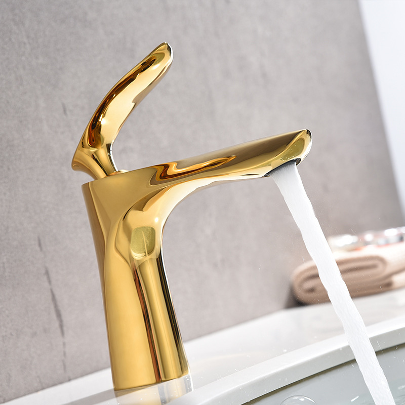 Jiumu all-copper Nordic-style golden washbasin faucet, bathroom, single-hole cold and hot water washing basin, washbasin and countertop Application Scenario
