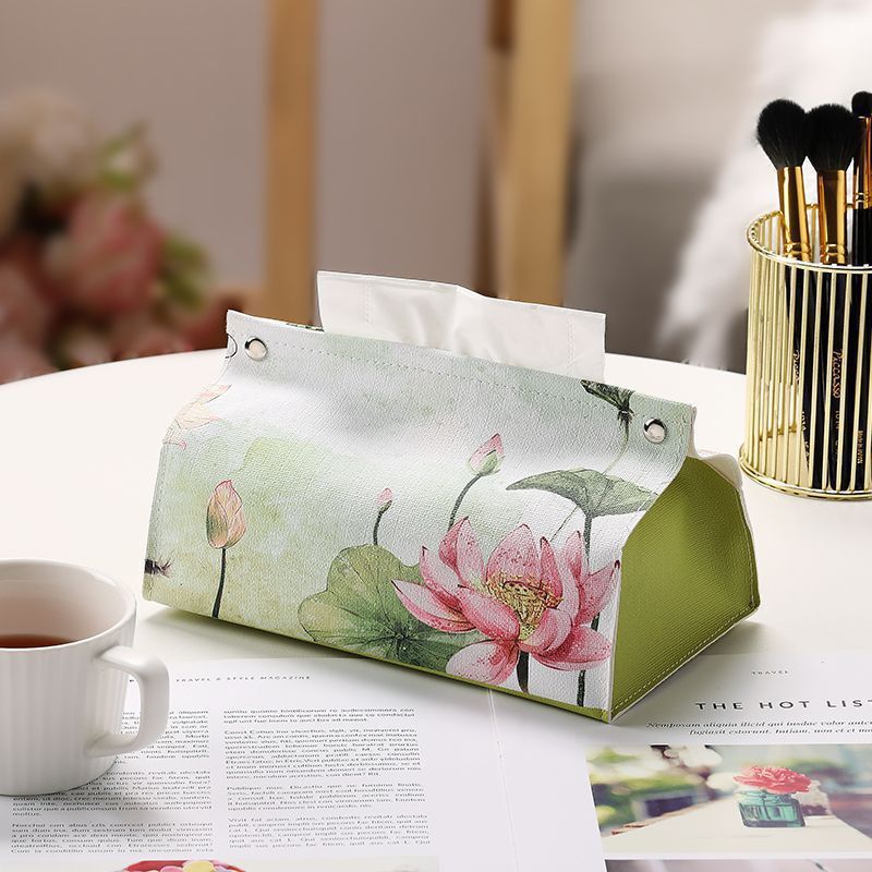 Retro new Chinese-style flower leather tissue box, living room home decoration, dining table tissue set, napkin box, tissue box Application Scenario