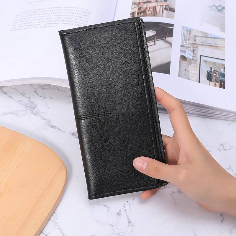 Korean-style wallet for women, long solid color, simple and thin wallet, multi-position anti-demagnetization, retro loose change clutch for women details Picture