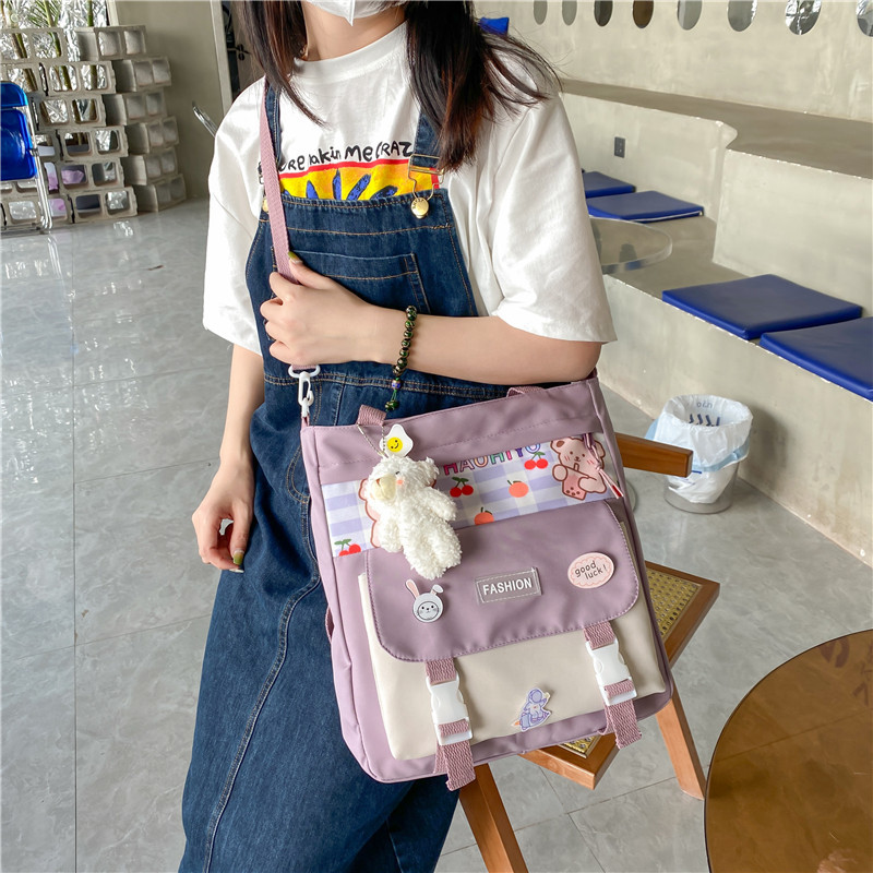 Crossbody bag, school work bag, female Instagram Japanese-style postman bag, large-capacity versatile canvas single-shoulder bag, student hand-carry Specification drawing