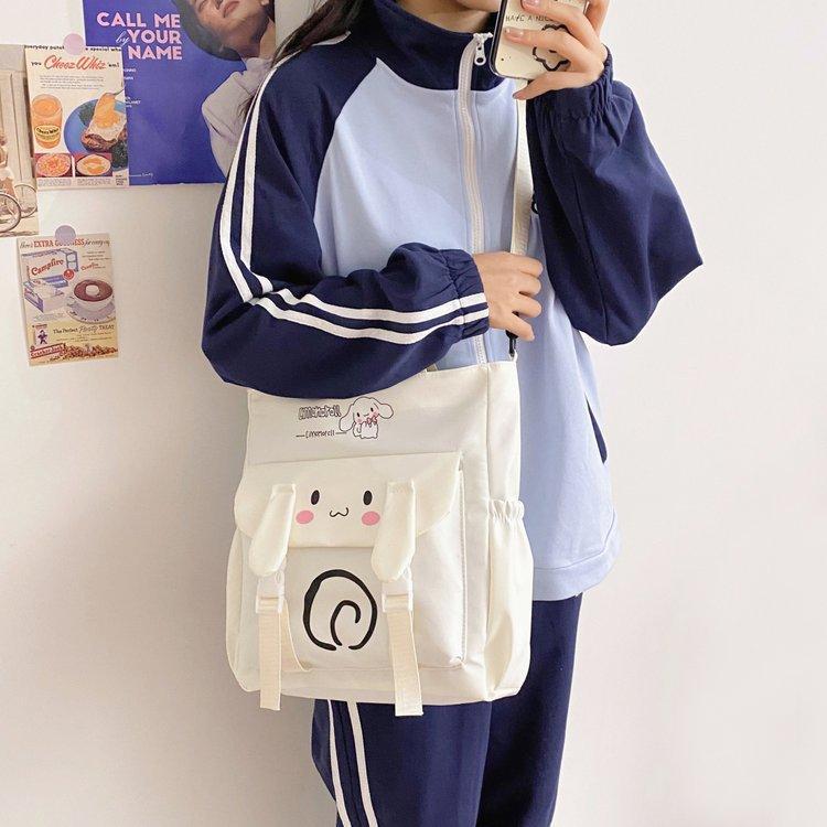 Foreign trade women's bag, large capacity bucket bag, 2024 new style nylon fabric cute cartoon dog shoulder bag, crossbody bag undefined