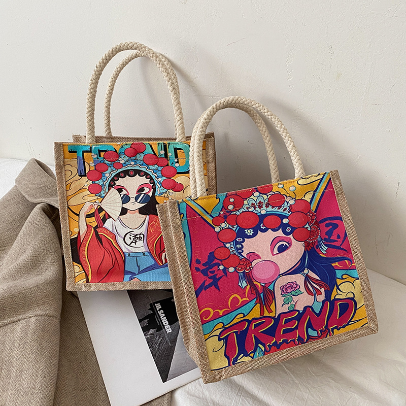 Bag Girl 2020 New Korean-style trendy and fashionable printed tote bag, graffiti handbag, Instagram casual small bag full figure